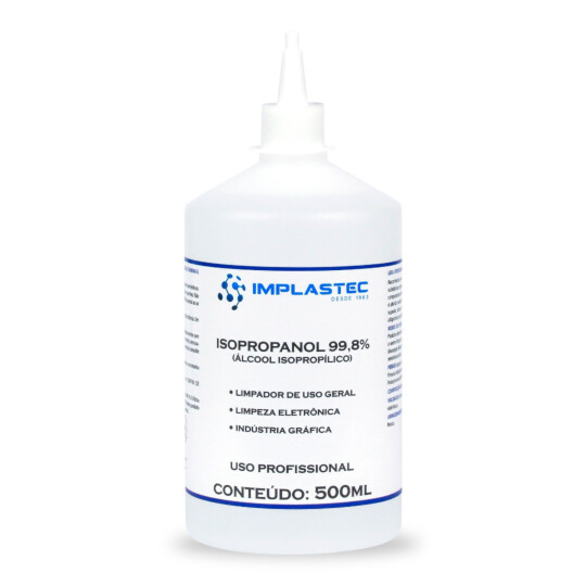 Álcool Isopropílico 99,8% para Limpeza Eletrônica 500ml com Bico Implastec - FR_500ML