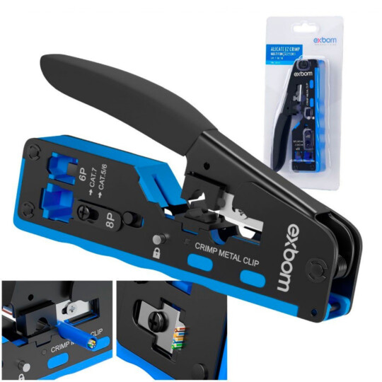 Alicate de Crimpagem CAT7 EZ Crimpagem de Cabo RJ45 / RJ11/12 EXBOM - FRM-ACN702