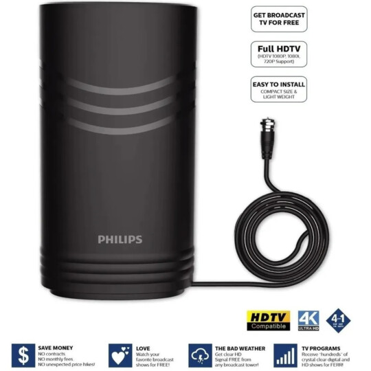 Antena Digital Hdtv 4 Em 1 Full Hd + 4k Original Philips - SDV5233/55
