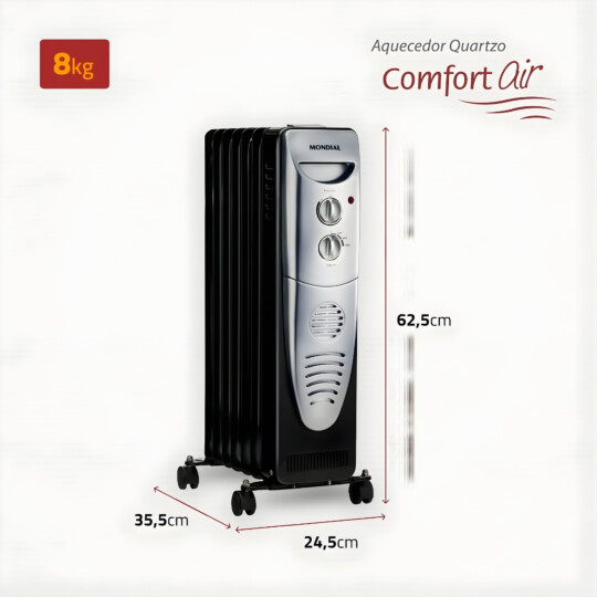 Aquecedor a Óleo Mondial Preto/Prata 1500W 110V - A-06