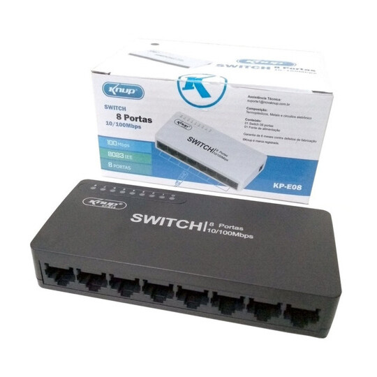 Hub Switch de Rede com 8 Portas 10/100 Mbps Knup - KP-E08B
