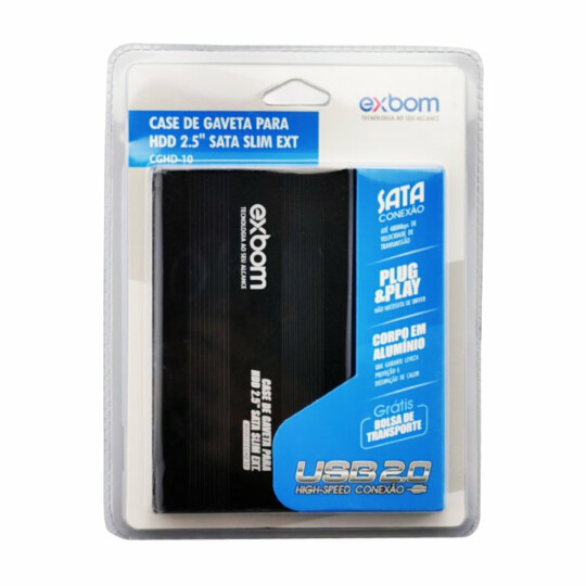 Case de Gaveta Usb 2.0 para Hdd 2.5" Sata Slim Externo no Blister Exbom - CGHD-10