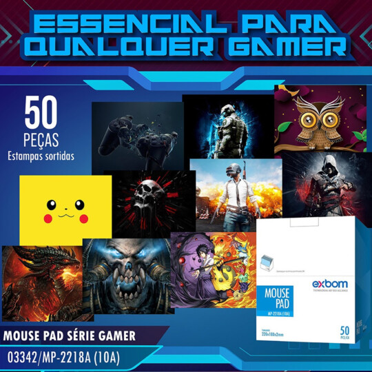 Caixa de Mouse Pad Expositora Com 50 Peças e 6 Modelos Exbom - MP-2218A