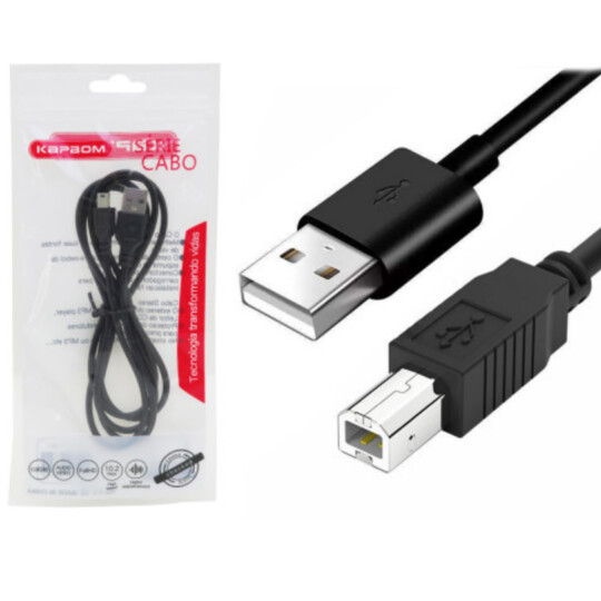 Cabo de Impressora 1,5 Metros Usb A Macho + Usb B Macho Kapbom - KAP-V06