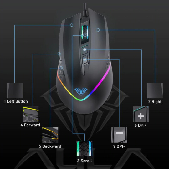 Mouse Gamer Profissional 6400dpi 7 Botões Programáveis Rgb Led Com Fio Aula - F805