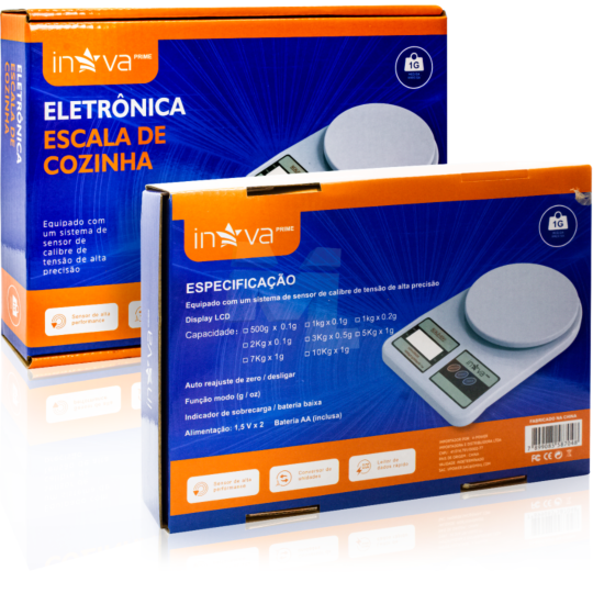 Balança Digital de Cozinha de Precisão 1g a 10Kg Nutrição e Dieta INOVA - SCALE-8341