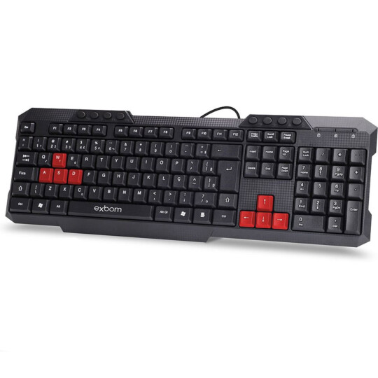Teclado Gamer Usb ABNT2 Multimídia Com Fio Exbom tecla vermelha - BK-144M
