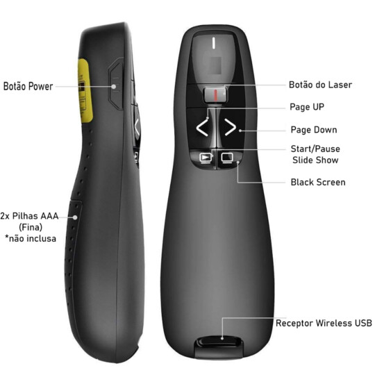 Apresentador Sem Fio 2.4GHz PowerPoint PPT Suporte Android - LPT-8D
