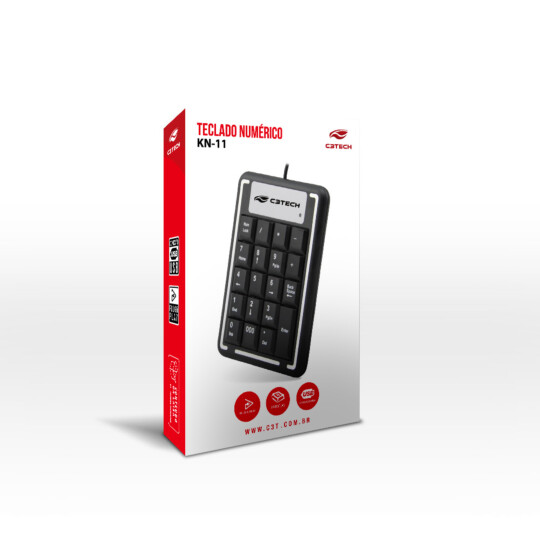 Teclado Numérico 19 Teclas 1.20 Metros USB 2.0 C3Tech - KN-11BK 