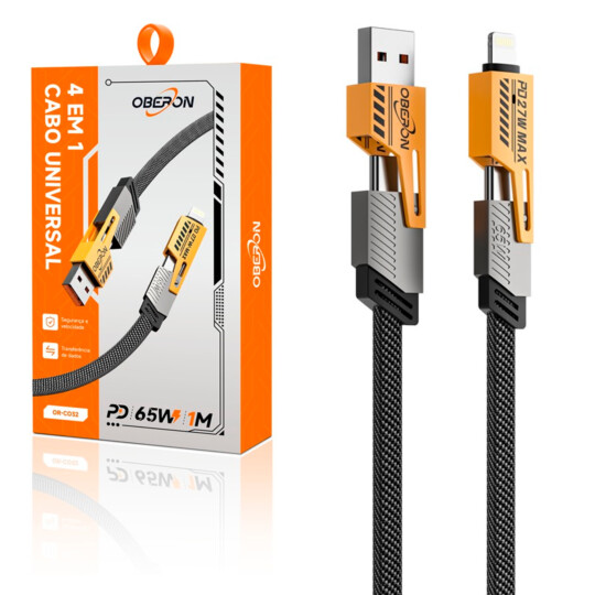 Cabo Carregador 4 em 1 Type-C lightning USB PD 65W 1.2 Metros - OR-CO32