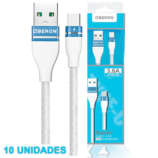 Cabo Carregador Type-C x Usb 2 Metros para Celular OBERON - OR-CO02/C2 10 UNIDADES