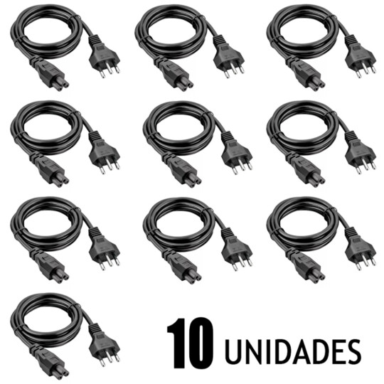 KIT 10 UNIDADES Cabo Força Energia Tripolar 3 Pinos Tipo Fonte Notebook - CDX002