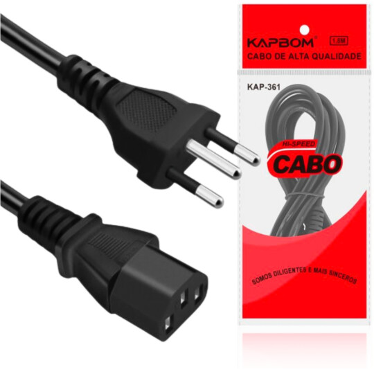 Cabo de Força PC 1.8 Metros para Fonte ATX e Monitor KAPBOM - KAP-361