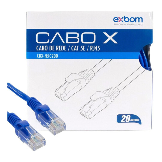 Cabo de Rede Rj45 Cat5e Azul 20 metros EXBOM 02815 - CBX-N5C200