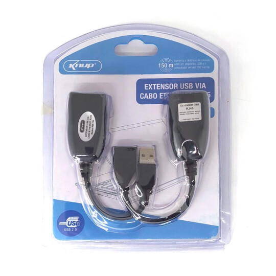 Adaptador Com Cabo Extensor Usb Via Ethernet RJ45 KNUP - HB-T88