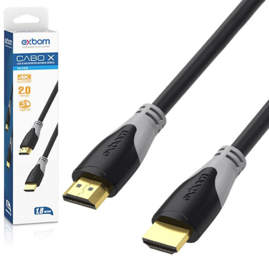 Cabo Hdmi 1.8 Metros Versão 1.4 Sem Malha e Filtro Od6.8 Blindado EXBOM - CBX-H18SM