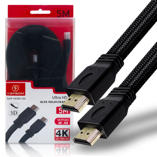 Cabo HDMI V1.4 Full HD Flat com 5 Metros - KAP-HDMI-5M