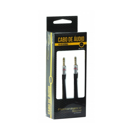 Cabo Auxiliar P2+P2 Premium Estéreo Flat Preto - 3 Metros Chipsce - 018-5771