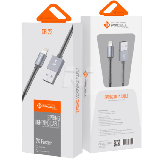 Cabo Lightining para IOS Cromo 897 Trançado 1 metro PMCELL - CB-22 LIGHT