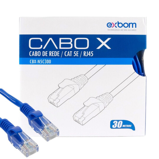 Cabo de Rede Rj45 Cat5e Azul 30 metros EXBOM 02816 - CBX-N5C300