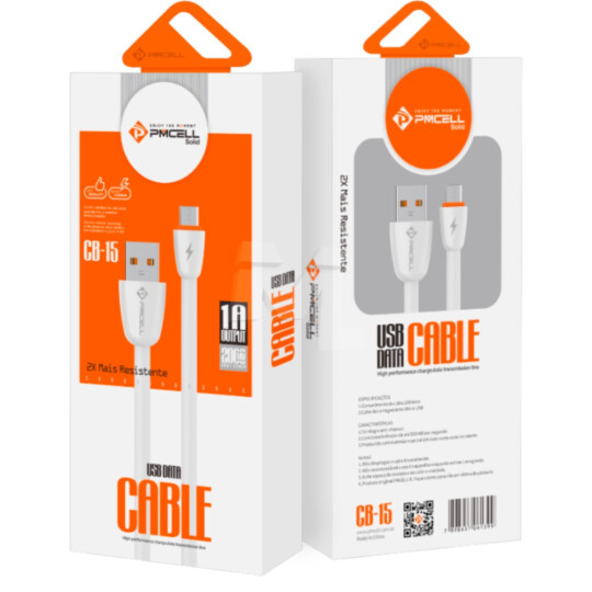 Cabo V8 para Celular Tipo Flat de 1 Metro PMCELL - CB-15 MICRO
