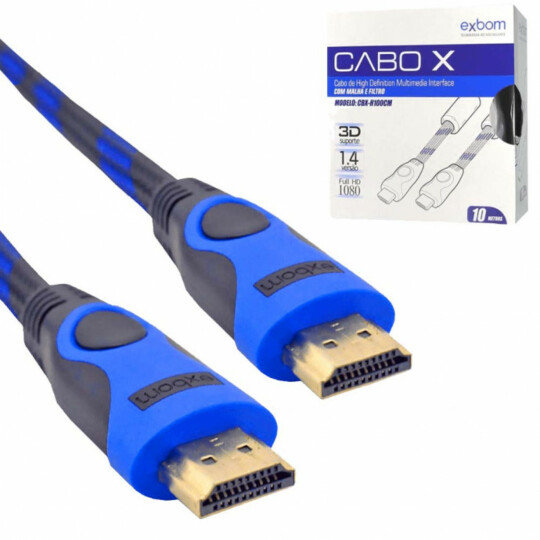 Cabo Hdmi 10 Metros Versão 1.4 Com Malha e Filtro Od7.3 Blindado Exbom - CBX-H100CM