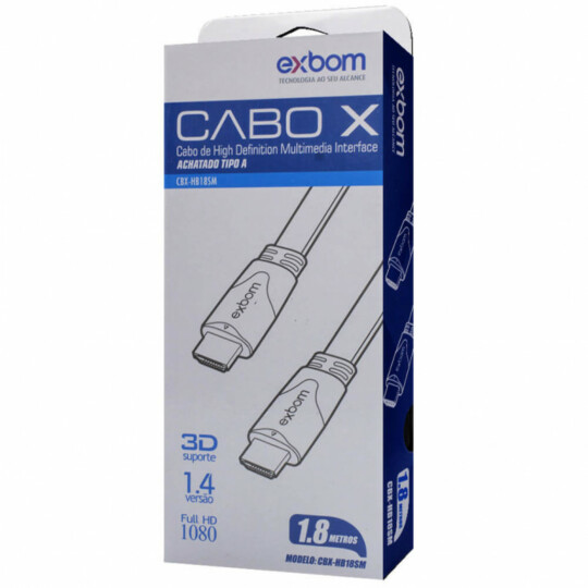 Cabo Hdmi Achatado 1.8 Metros Conector Banhado a Ouro Exbom - CBX-HB18SM