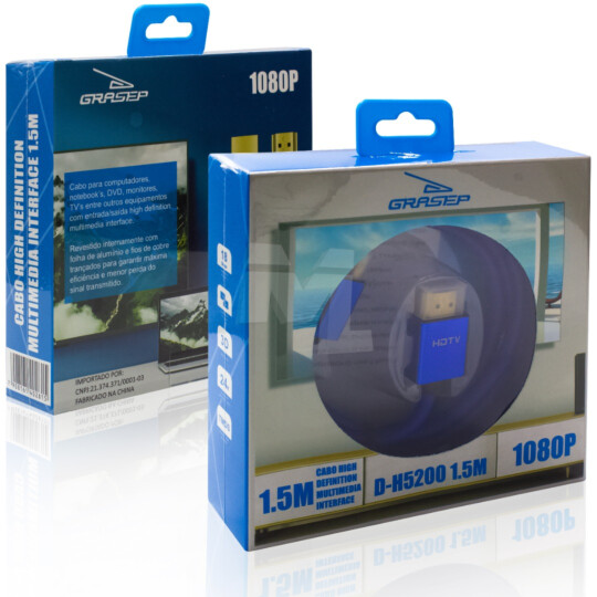 Cabo HDMI para HDMI 1.4 3D com 1.5 Metros GRASEP - D-H5200 1.5M