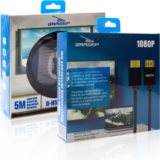 Cabo HDMI para HDMI 1.4 3D com 5 Metros GRASEP - D-H5200 5M
