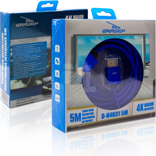 Cabo HDMI para HDMI 2.0 4K com 5 Metros GRASEP - D-4K01 5M