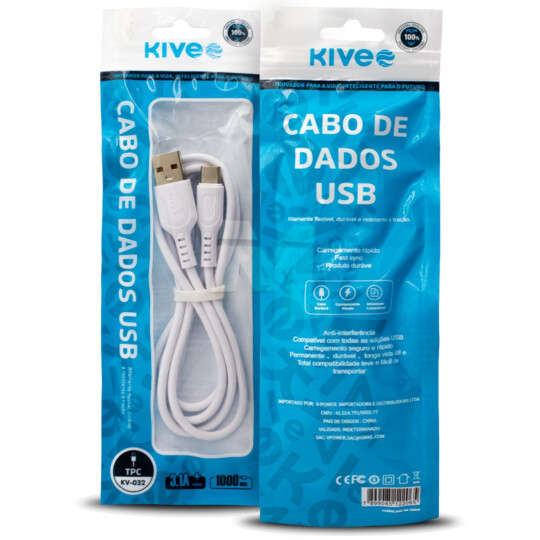 Cabo Type-C de Dados e Carregamento com 1 Metro KIVEE - KV-032
