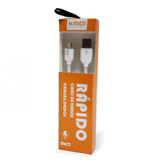 Cabo V8 Kaidi 100cm 2.4A Micro USB Branco - KD-318M