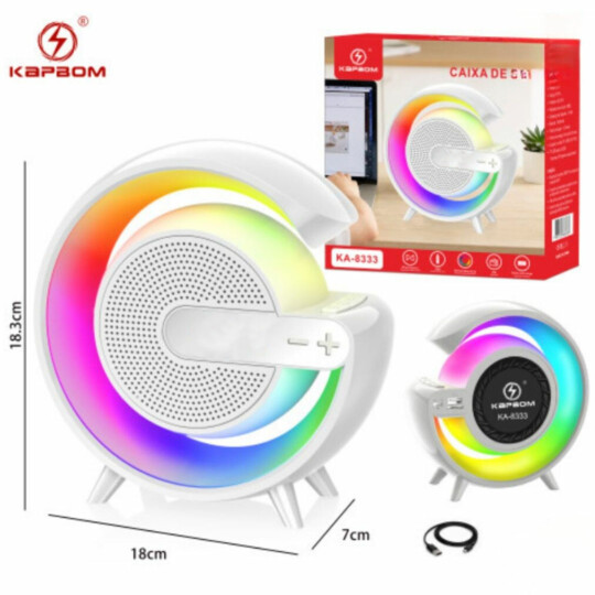 Caixa de Som Bluetooth com LED RGB e Rádio FM KAPBOM - KA-8333