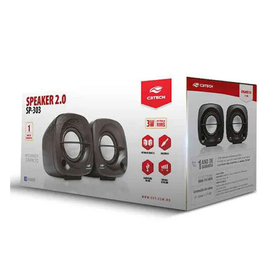Caixa de Som C3Tech para Computador e Notebook 2.0 3W RMS Preto - SP-303BK