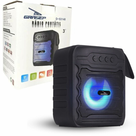 Caixa de Som Bluetooth Portátil 10W Rádio USB GRASEP - D-S3148