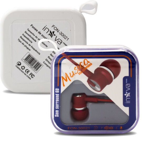 CAIXA EXPOSITORA com 12 Unidades Fone de Ouvido Intra Auricular Colorido INOVA - FON-30021