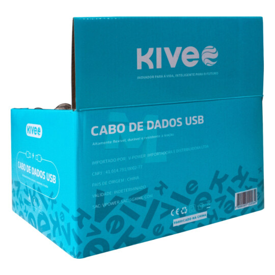 CAIXA FECHADA EXPOSITORA 30 Unidades de Cabo Type C 1 metro 3.4A KIVEE - KV-013