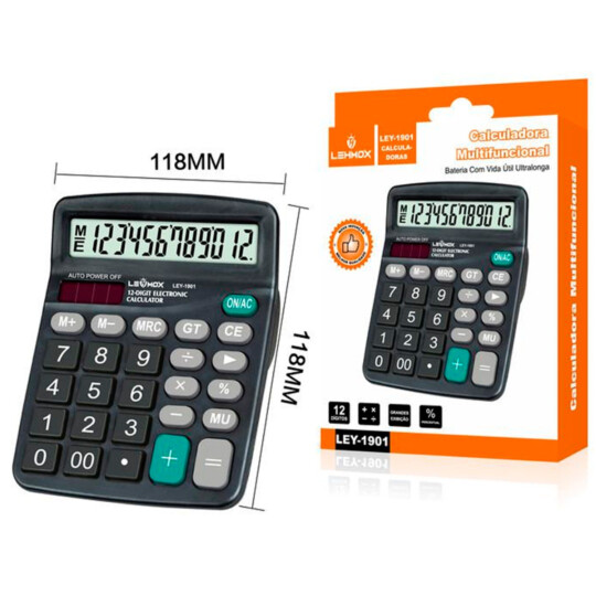  Calculadora 12 Dígitos Display LCD LEHMOX - LEY-1901 
