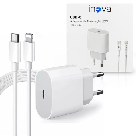 Carregador Iphone 1 Entrada 20W Tipo C Cabo Lightning INOVA - CAR-0094 TZ