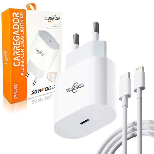Carregador de Celular 20W Com Cabo Type C/Lightning OBERON - KP-IC029\I