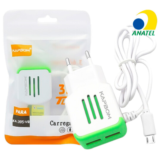 Carregador de Celular 3.6A C/ 2 Portas USB + Cabo V8 KAPBOM - KA-395-V8DZ