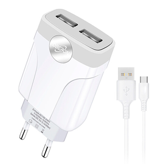 Carregador de Celular 5.1A com 2 Portas USB e Cabo Tipo-C OBERON - OR-IC020/C