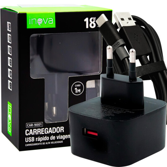 Carregador de Celular Turbo 18W QC 3.0 com Cabo Type C INOVA - CAR-9001 TC