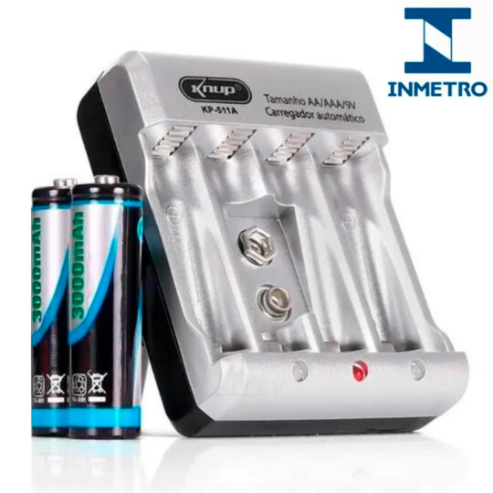 Carregador de Pilhas AA / AAA / 9V com 2 Pilhas KNUP - KP-511A