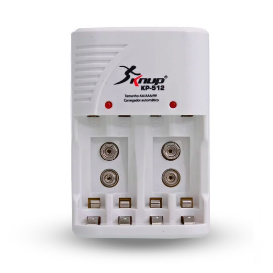 Carregador de Pilhas Recarregáveis AAA / AA / 9V Bivolt KNUP - KP-512