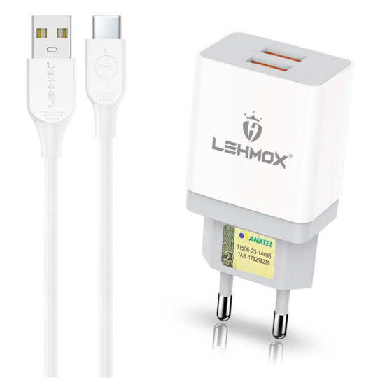Carregador de Tomada 4.1A com 2 Portas Usb e Cabo Type C com Anatel - LE-480 TYPEC