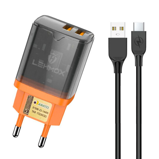 Carregador de Celular 2 USB com Cabo Type C 4.1A 1 Metro - LE-489-4