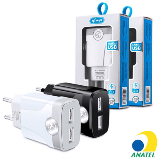 Carregador de Celular 5.1A com Selo Anatel 2 Portas Usb KNUP - KP-IC022