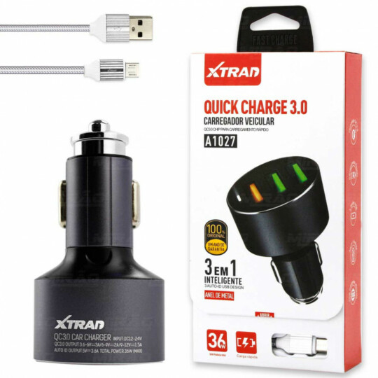 Carregador Veicular Auto 3.0 ID de 1 USB 3.0a + 2USB Xtrad - A1027