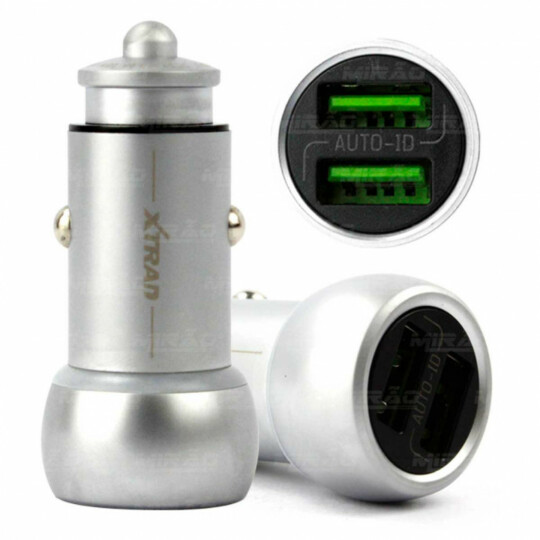 Carregador Veicular Liga de Zinco Auto ID de 2 USB 3.6a Cabo para iOS Xtrad - A1036